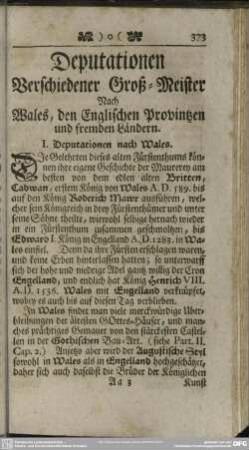 Deputationen verschiedener Groß-Meister Nach Wales, den Englischen Provintzen und fremden Ländern