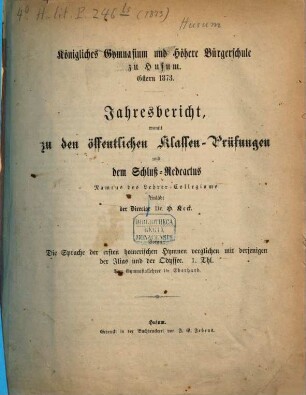 Jahres-Bericht : Ostern .... 1873
