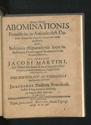 Exetasis elegtik¯e Abominationis Pontificiae, in Articulo de S. Domini Coena sacrilegam kylikoklepsian committentis