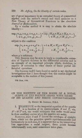 On the identity of the nodes of a nodal curve of the fourth order with those of its quadric and sextic contravariants.