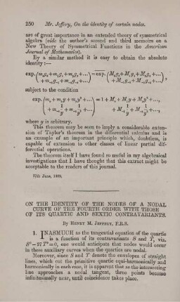 On the identity of the nodes of a nodal curve of the fourth order with those of its quadric and sextic contravariants.