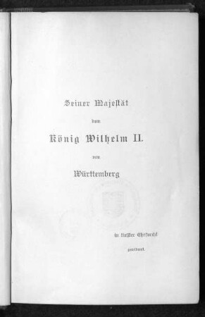 Widmung an König Wilhelm II. von Württemberg