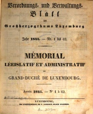 Mémorial du Grand-Duché de Luxembourg = Memorial des Großherzogtums Luxemburg, 1845