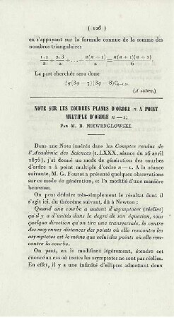 Note sur les courbes planes d'ordre n a point multiple d'ordre n - i.