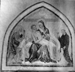 Pietà : Pietà. Fresko (1401/1415). Weitensfeld-Flattnitz-Zweinitz, Pfarrkirche Sankt Ägidius, Südliche Triumphbogenwand