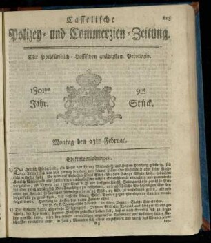 9tes Stueck, Montag den 23ten Februar 1801