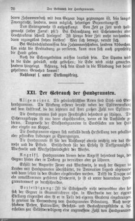 XXI. Der Gebrauch der Handgranaten