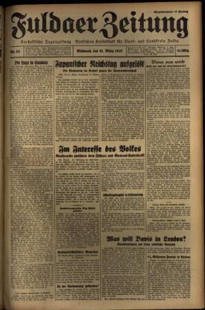 Erste Ausgabe vom Mittwoch, den 31. März 1937.