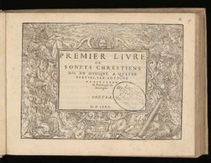 Antoine de Bertrand: Premier livre de sonets chrestiens ... a quatre parties ... Contratenor