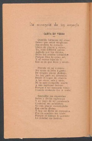La ausencia de un amante : Carta en verso