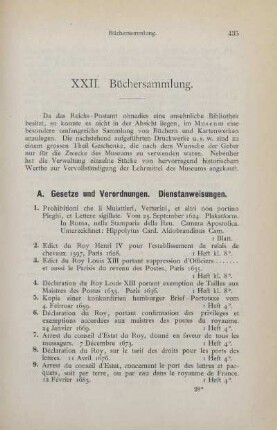 XXII. Büchersammlung
