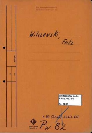 Personenheft Fritz Wilczewski (*17.11.1896), Kriminalsekretär