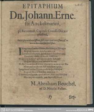 Epitaphium, Abraham Beuchel