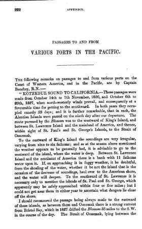 Passages to and from various Ports in the Pacific
