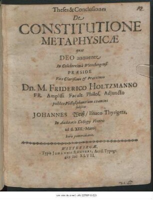 Theses & Conclusiones De Constitutione Metaphysicae