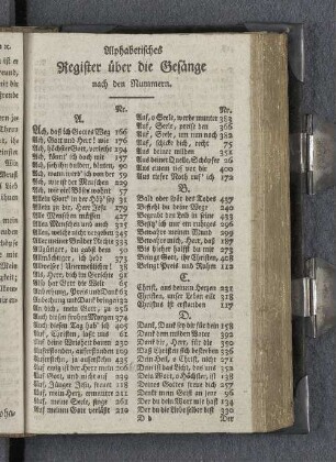 Alphabetisches Register über die Gesänge nach den Nummern.