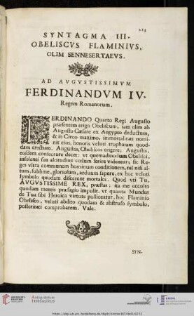 Syntagma III: Obeliscvs Flaminivs, olim Sennesertaevs