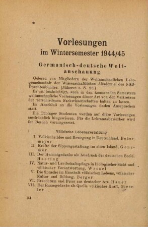 34-67, Vorlesungen im Wintersemester 1944/45