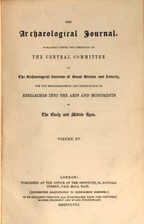 The archaeological journal. 15. 1858