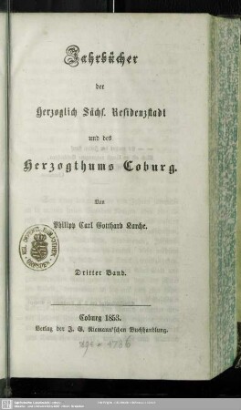3: Jahrbücher der Herzoglich Sächsischen Residenzstadt Coburg