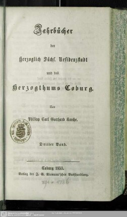 3: Jahrbücher der Herzoglich Sächsischen Residenzstadt Coburg
