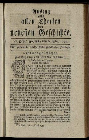 VI. Stück. Coburg, den 6. Febr. 1754.