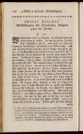 Zweytes Hauptstück. Vertheidigung der Christlichen Religion gegen die Zweifler.