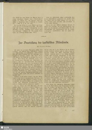 Zur Beurteilung der lausitzischen Münzfunde