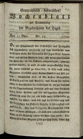 No. 19. Den 11. May. 1799.
