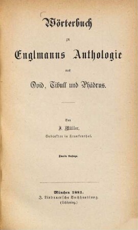 Wörterbuch zu Englmanns Anthologie aus Ovid, Tibull und Phädrus