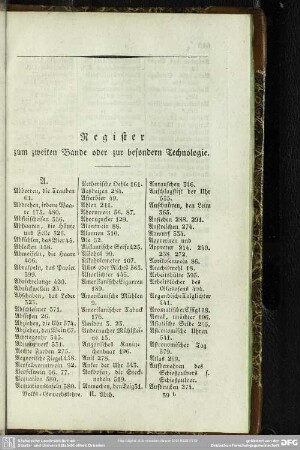 Register zum zweiten Bande oder zur besonderen Technologie
