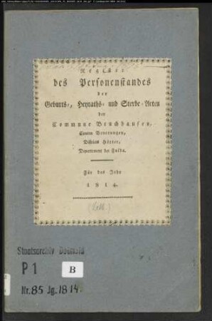 Zivilstandsregister der katholischen Gemeinde Bruchhausen, Kreis Höxter (GHT 1814) (Gemeinde: Katholische Gemeinde Bruchhausen)