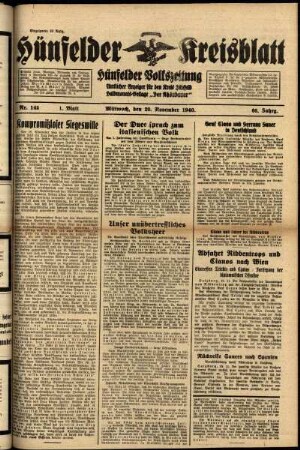 Erste Ausgabe vom Mittwoch, den 20. November 1940.
