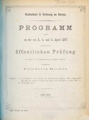 Programm : womit zu den ... öffentlichen Prüfungen ergebenst einladet. 1878/79
