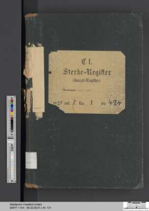 Sterberegister Stadt Frankfurt (Oder) 1915, Urkunde
                                 1-424
