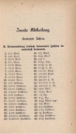 Zweite Abtheilung. Benannte Zahlen.