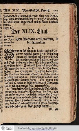Der XLIX. Titul. Von Vorgang der Creditorn in der Execution