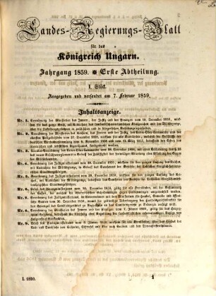 Landesregierungsblatt für das Königreich Ungarn = Magyarországot illető Országos Kormánylap. 10, 10. 1859