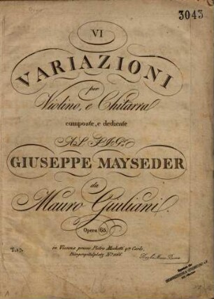 VI variazioni per violino, e chitarra : op. 63