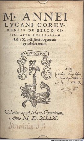 M. Annei Lucani Cordubensis De Bello Civili Apud Pharsaliam : libri decem doctißimis Argumentis & Scholiis ornati