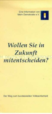 Informationsschrift zum Volksbegehren für mehr Demokratie in Hamburg