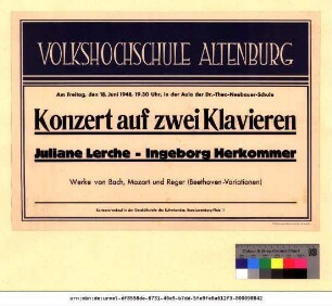 Originaltitel: Volkshochschule Altenburg Konzert auf zwei Klavieren Juliane Lerche - Ingeborg Herkommer