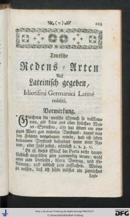 Teutsche Redens-Arten Auf Lateinisch gegeben.
