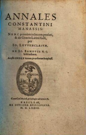Annales Constantini Manassis : ex Io. Sambuci v.c. bibliotheca
