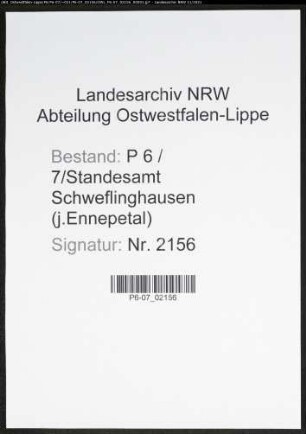 Heiratsregister Standesamt Schweflinghausen