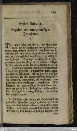 Erster Anhang. Register der unregelmäßigen Zeitwörter