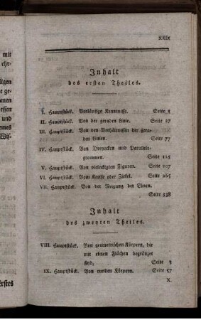 Inhalt des ersten und zweyten Theiles.