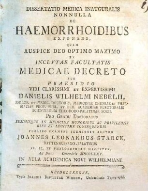 Dissertatio Medica Inauguralis Nonnulla De Haemorrhoidibus