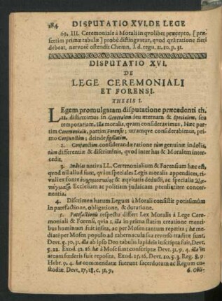 Disputatio XVI. De Lege Ceremoniali Et Forensi.