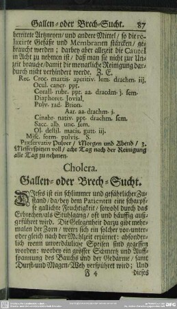 Cholera. Gallen- oder Brech-Sucht